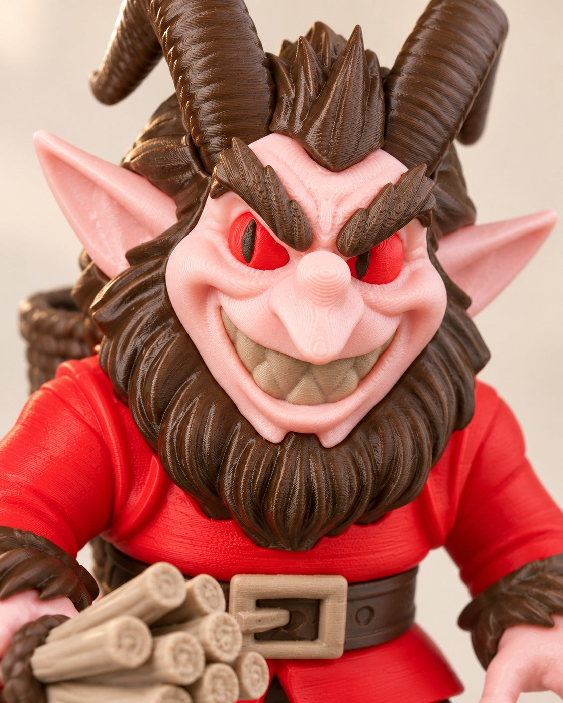 Close-up of the Krampus Figurine showing fine printed layer lines