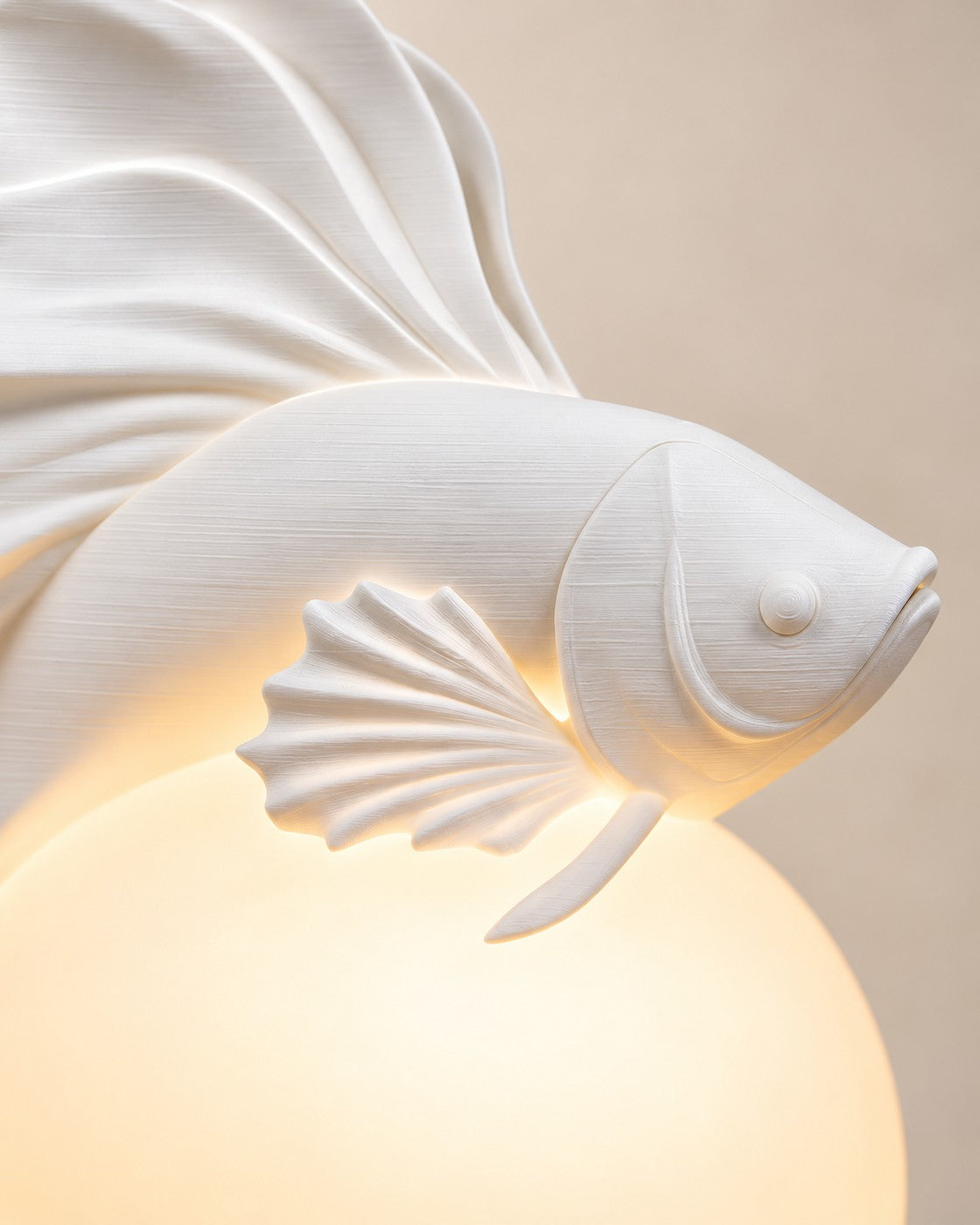 Close-up of the Betta Sphere Lamp showing fine printed layer lines