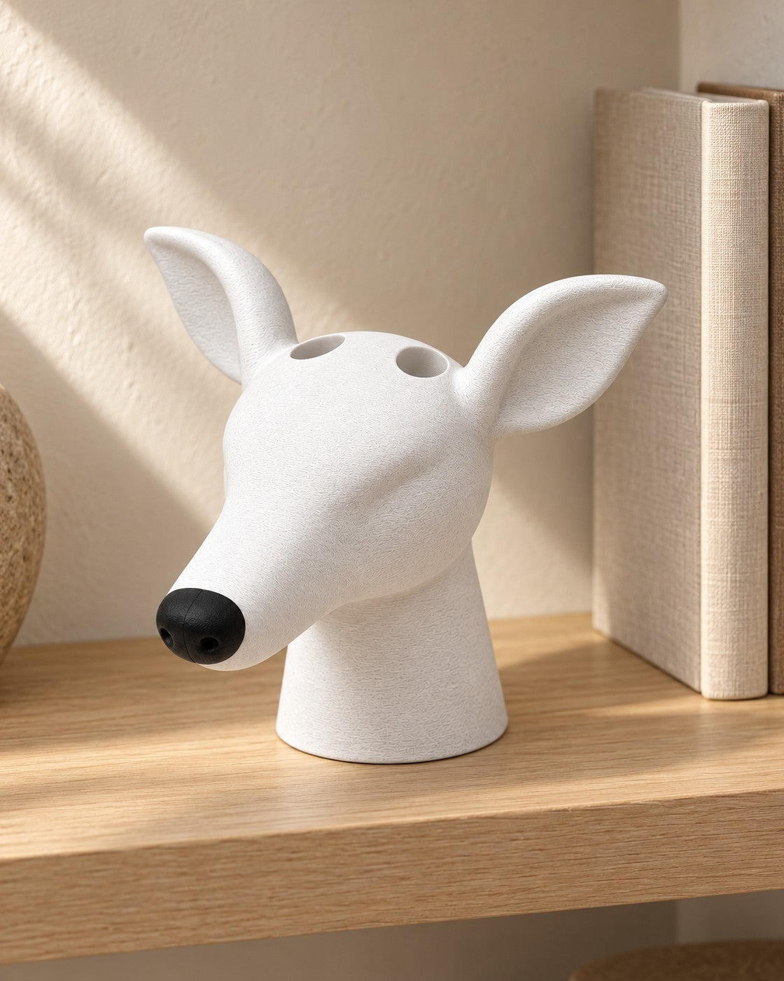 Rootolph Reindeer in a calm, softly lit interior, shown at true scale