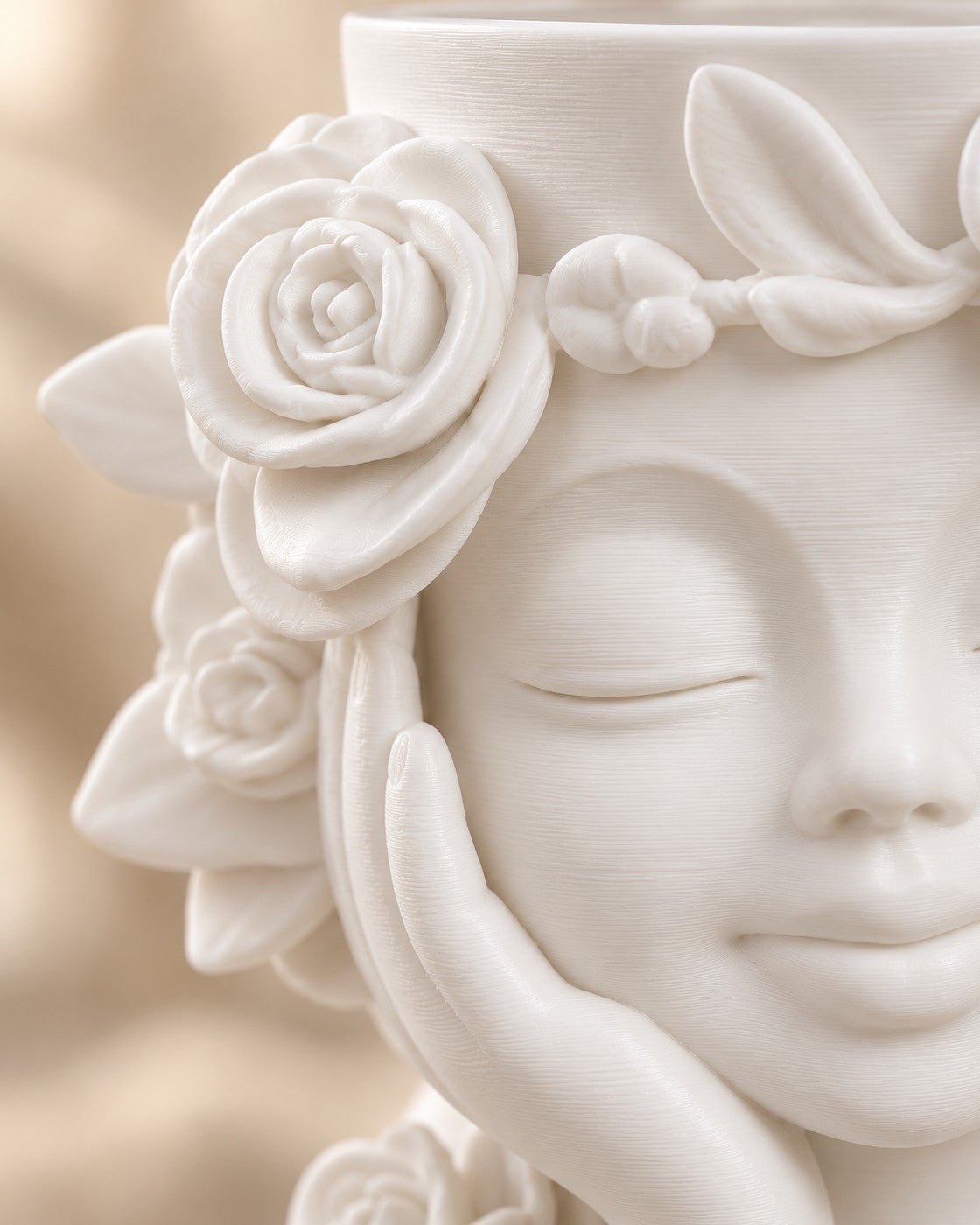 Close-up of the Girl Face Planter showing fine printed layer lines