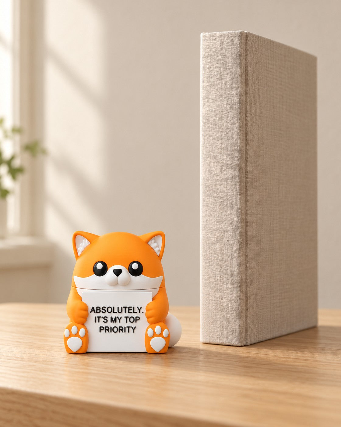 Hidden Fox Desk Ornament in a calm, softly lit interior, shown at true scale
