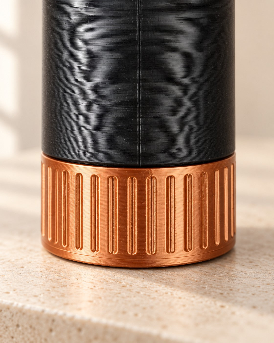 Close-up of the Hidden Pen Headphone Stand showing fine printed layer lines