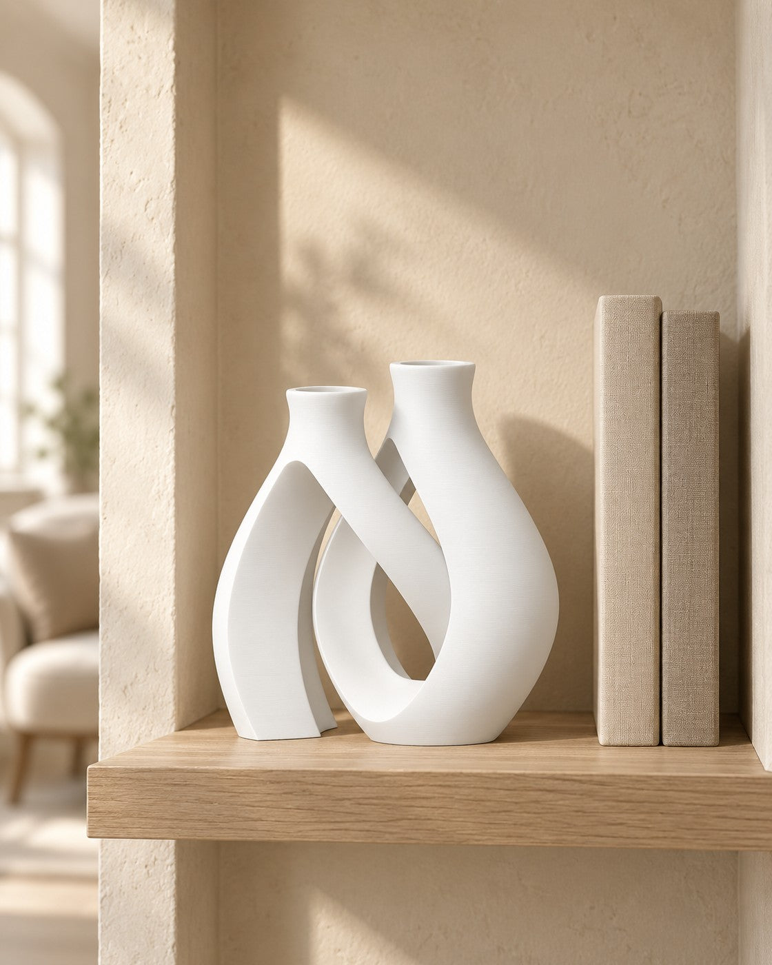 Entwined Vase in a calm, softly lit interior, shown at true scale