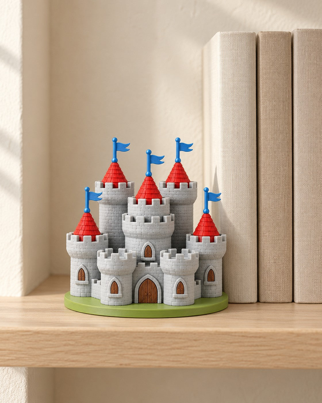 Fantasy Castle Bookend in a calm, softly lit interior, shown at true scale