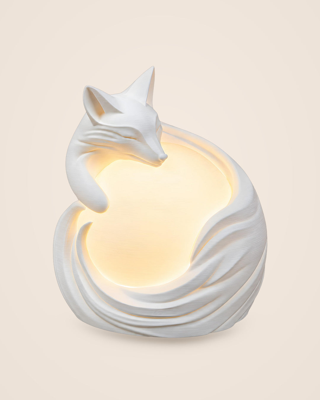 Vulpine Fox Lamp: Sculpted fox curled around a softly glowing sphere