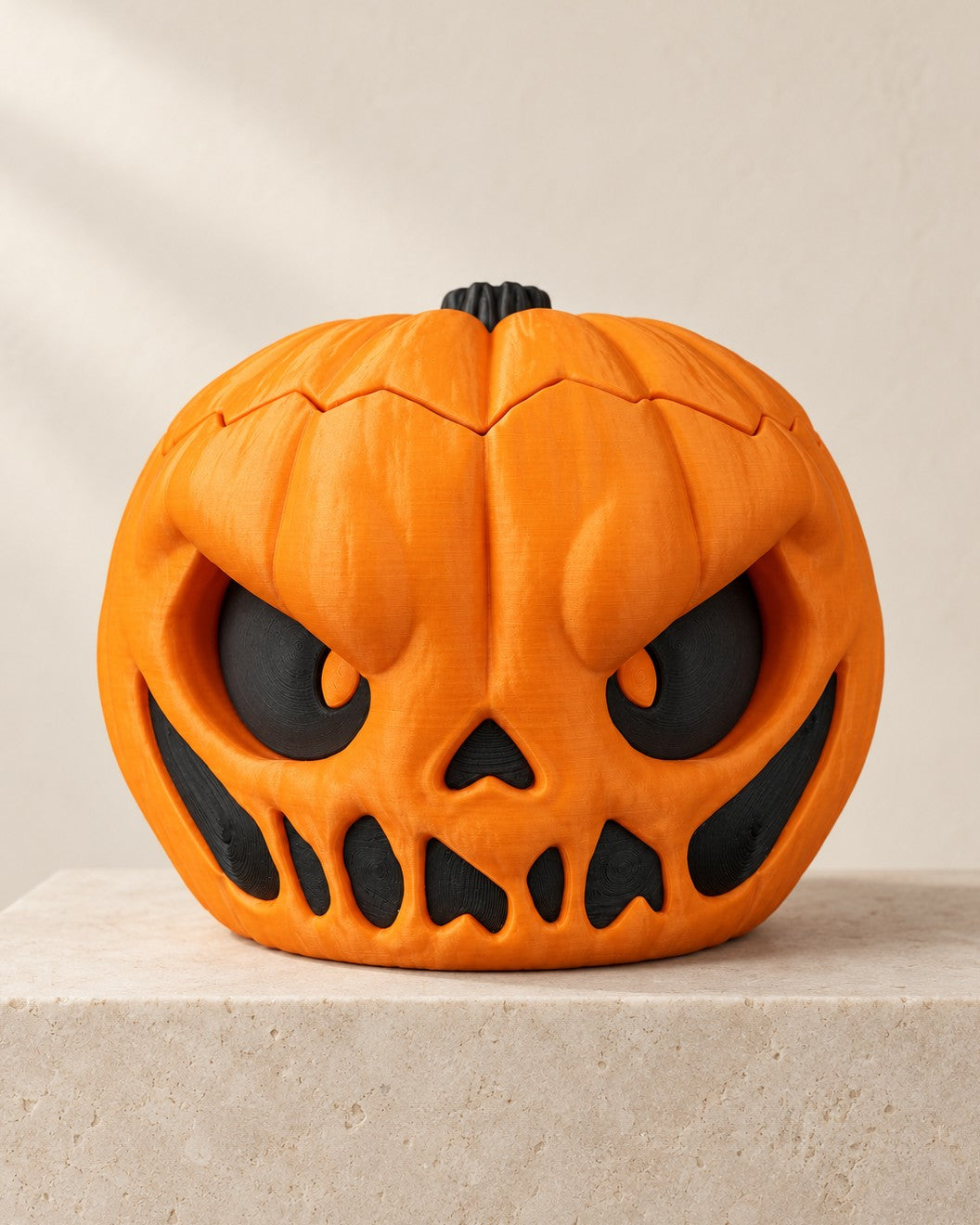 Possessed Pumpkin Bowl on a pale limestone plinth, soft studio light