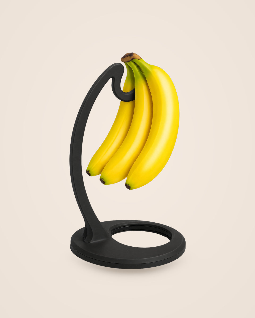 Matte Black Banana Hanger: Curved countertop hanger that lets bananas hang freely