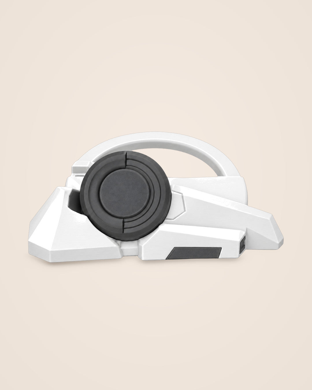 Sci-Fi Console Stand: Faceted white stand with a charcoal disc for slim games consoles