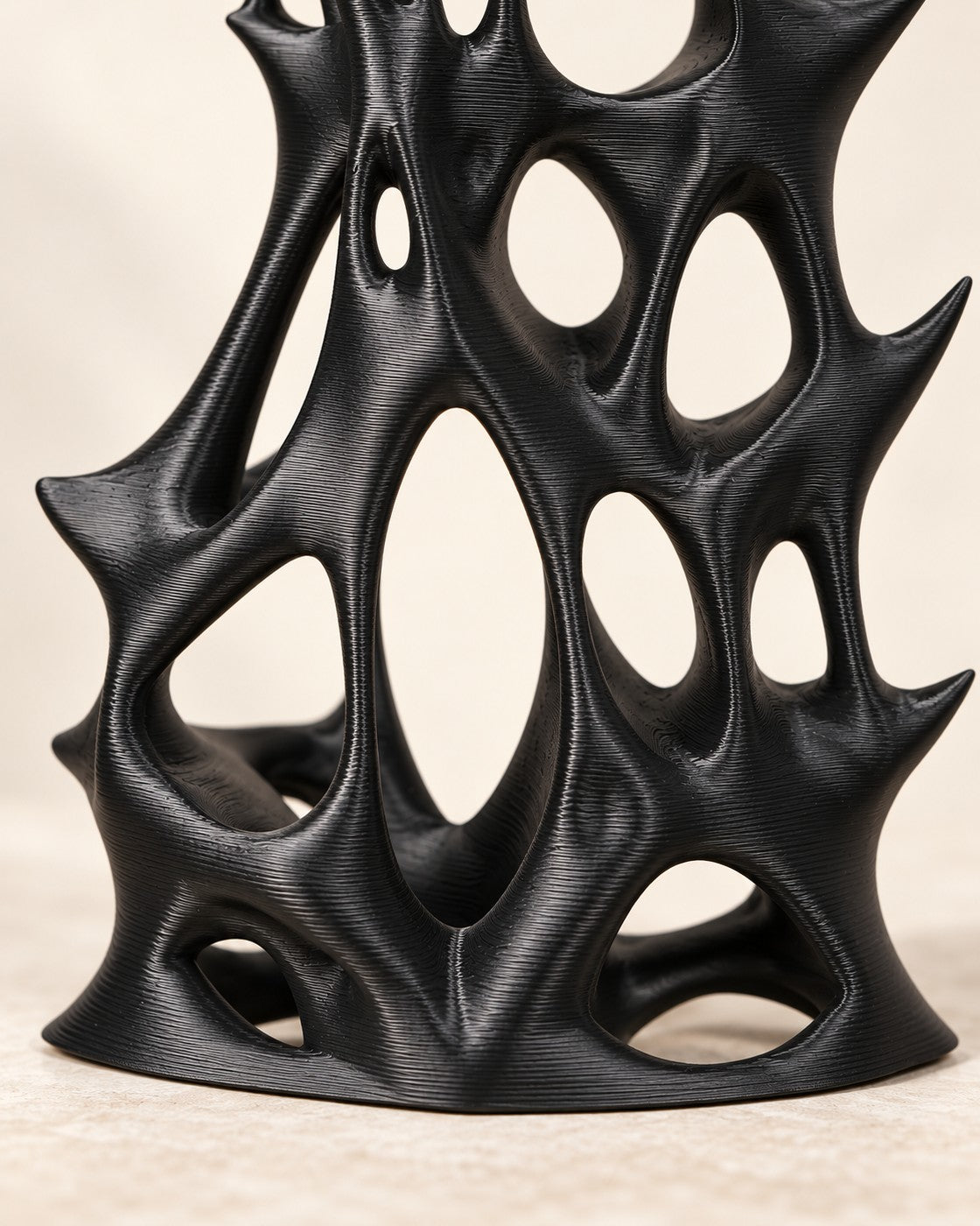 Close-up of the Lattice Headphone Stand showing fine printed layer lines