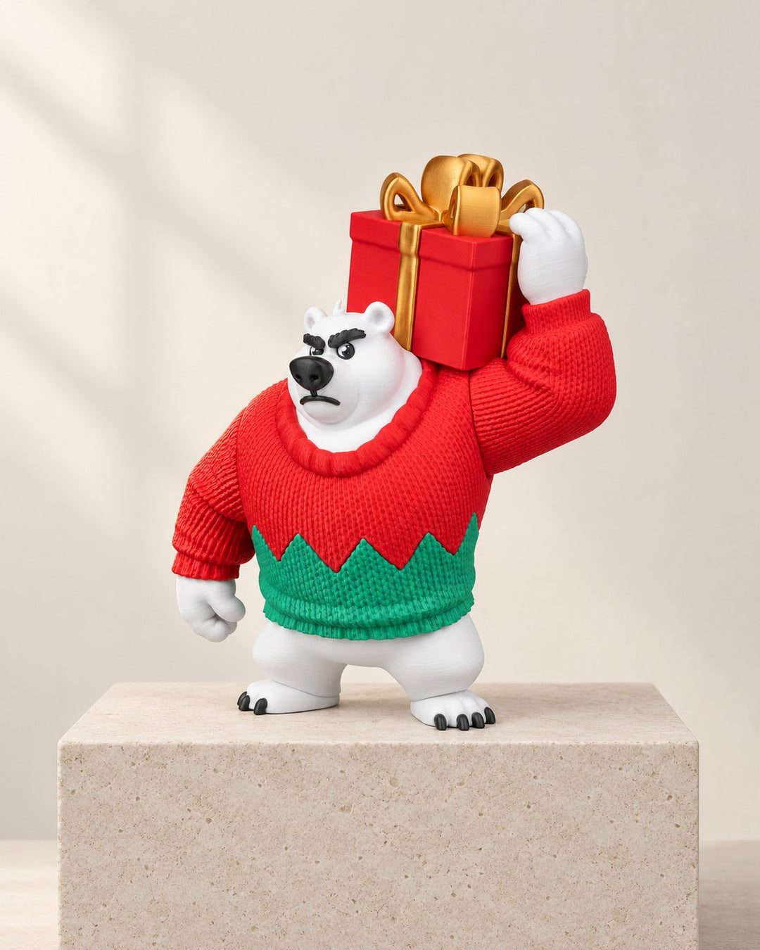 Polar Bear with Gift: A 25 cm Christmas figure carrying a red gift with a gold bow