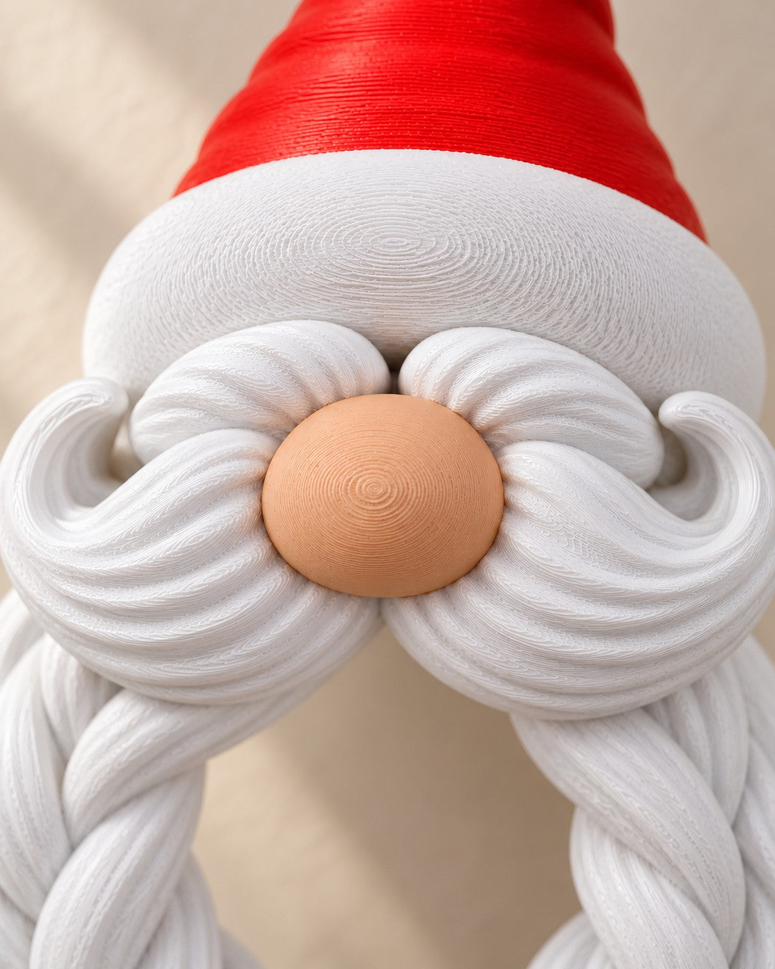Close-up of the Santa Face Wreath showing fine printed layer lines