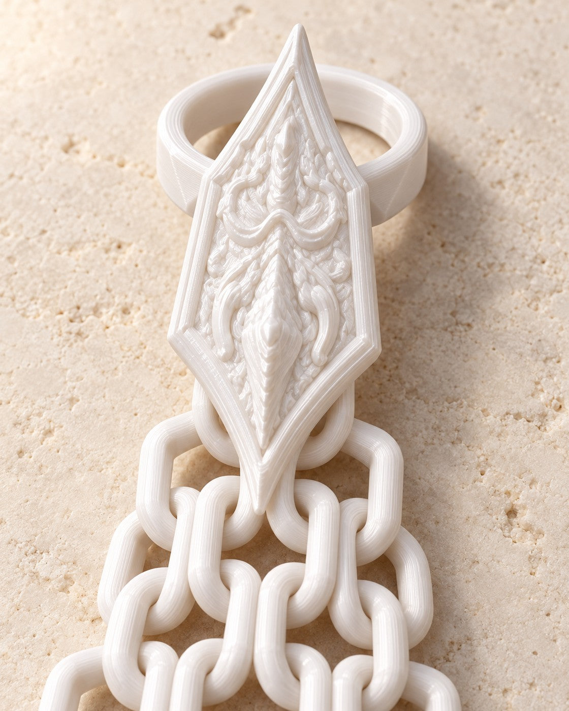Close-up of the Dragon Hand Harness showing fine printed layer lines
