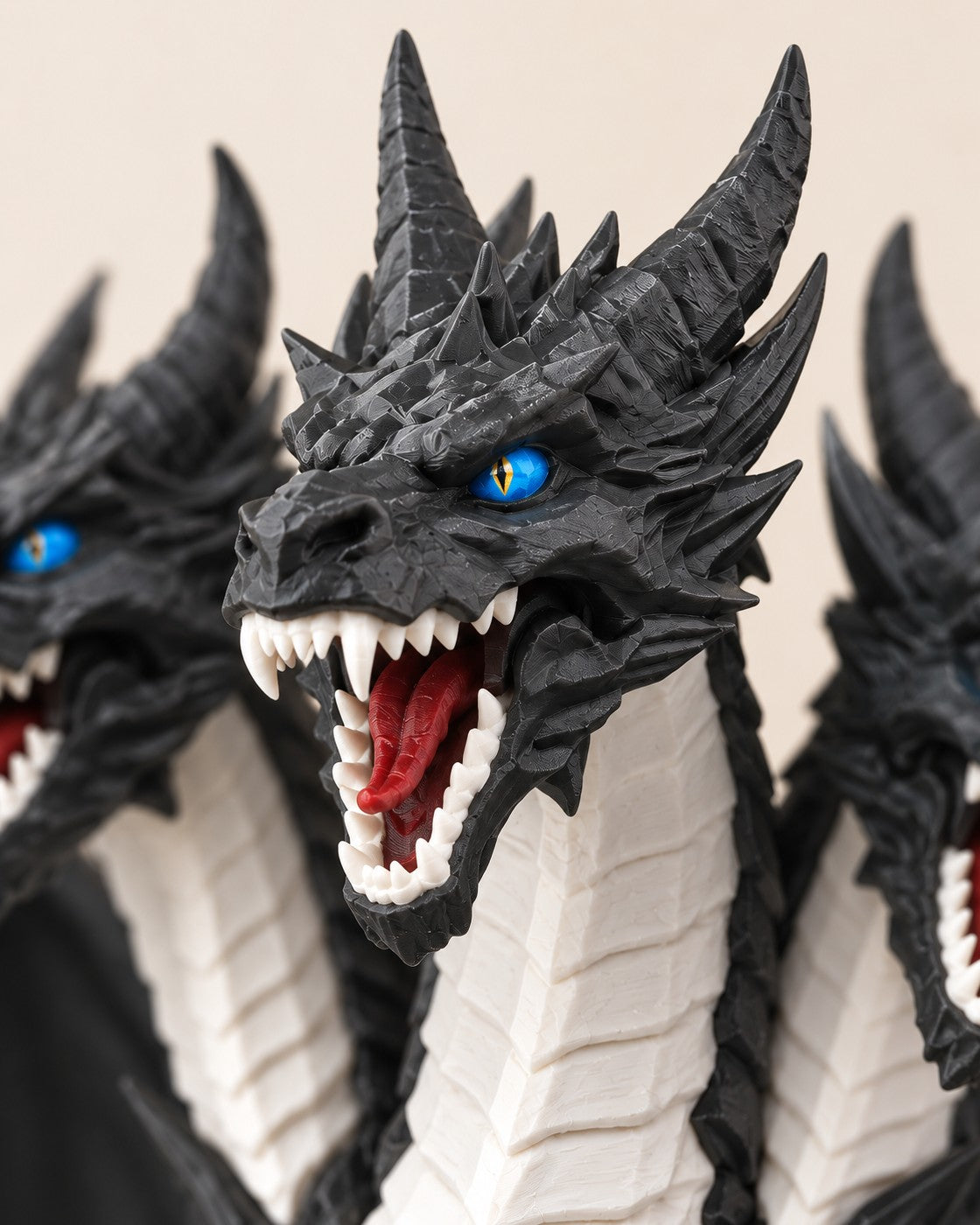 Close-up of the Three-Headed Dragon showing fine printed layer lines