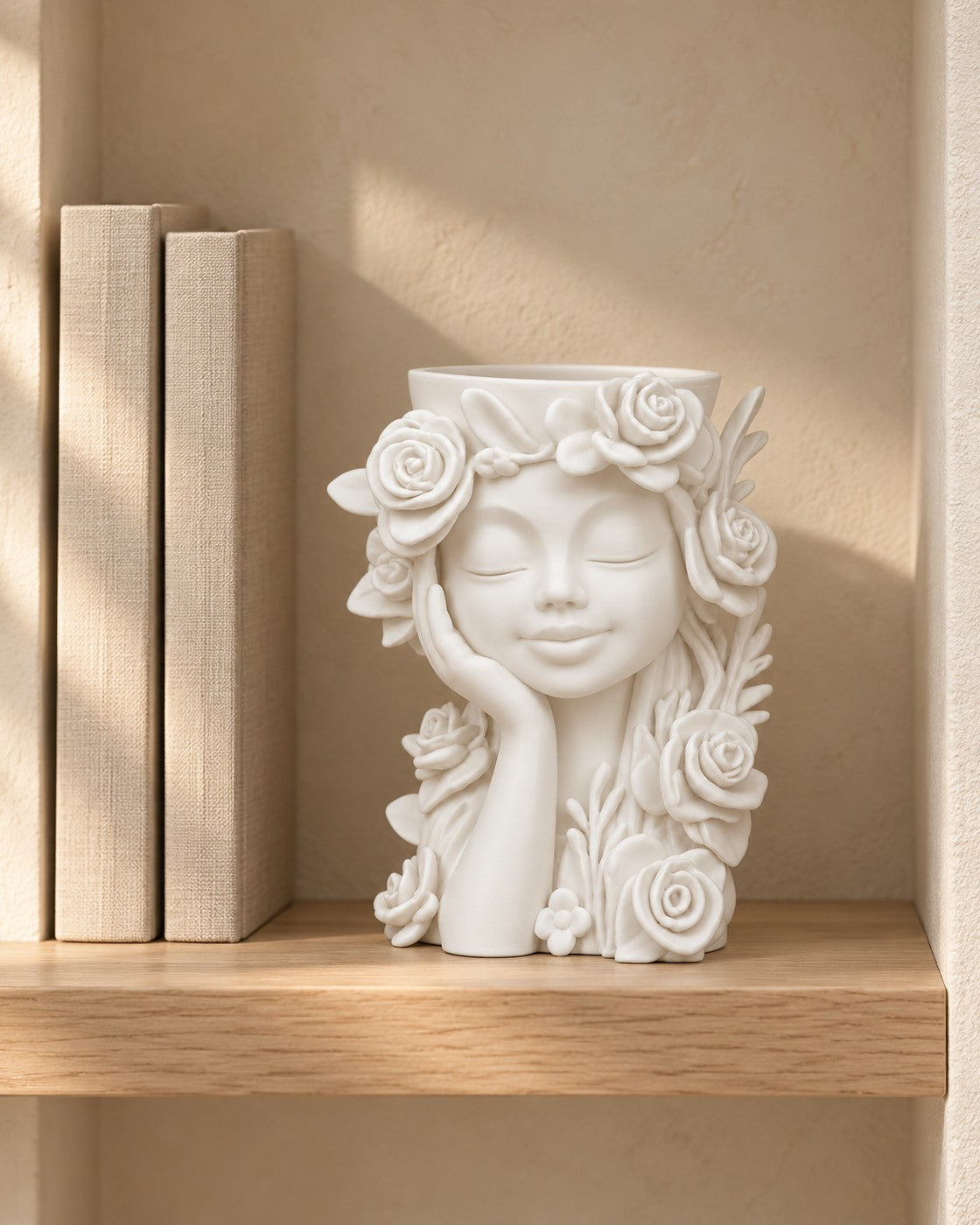Rose Muse Vase in a calm, softly lit interior, shown at true scale