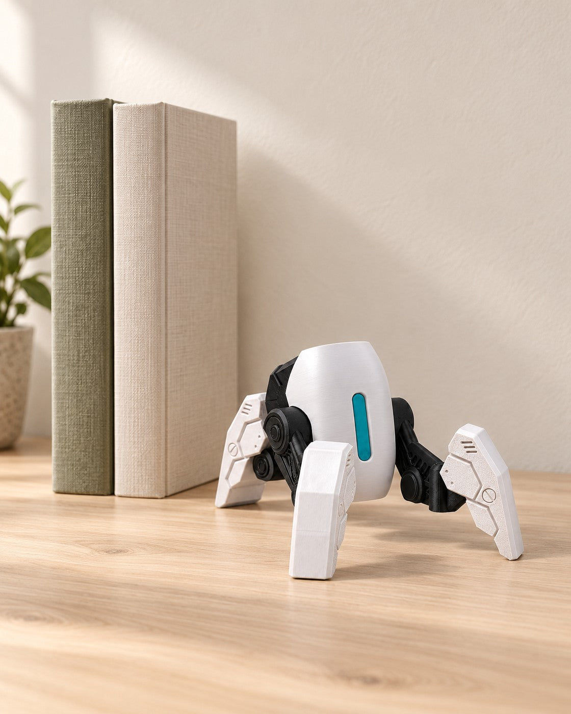 Mech Controller Stand in a calm, softly lit interior, shown at true scale
