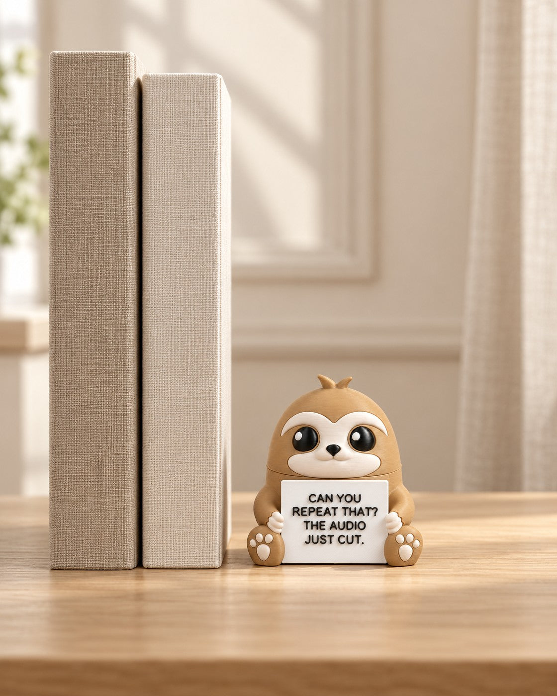 Hidden Sloth Ornament in a calm, softly lit interior, shown at true scale