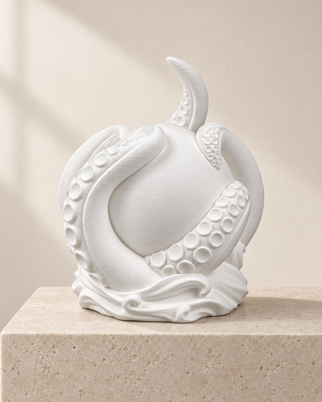 Tentacle Sphere Lamp on a pale limestone plinth, soft studio light