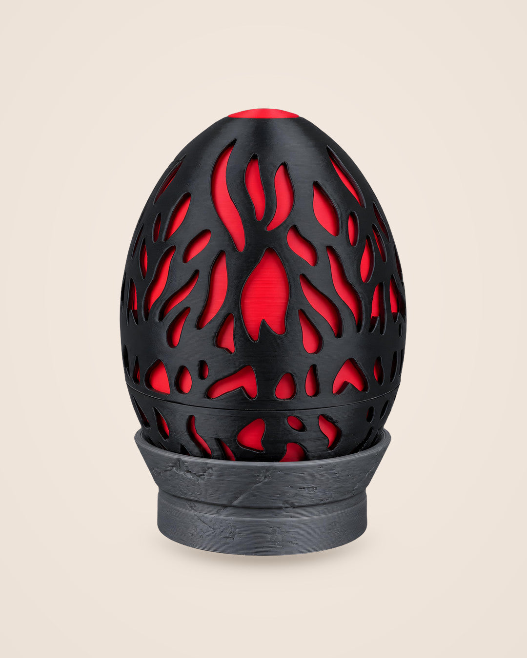 Magma Dragon Egg Box: Black flame-lattice egg with a molten red lining and a lift-off lid