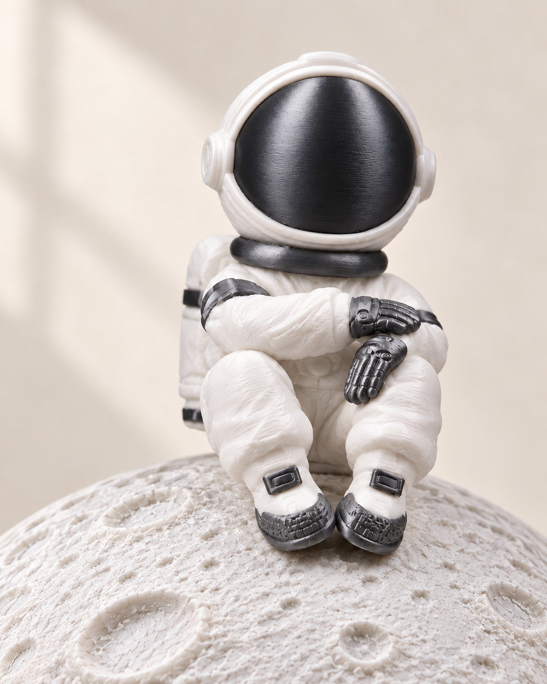 Close-up of the Moon Phase Astronaut Lamp showing fine printed layer lines
