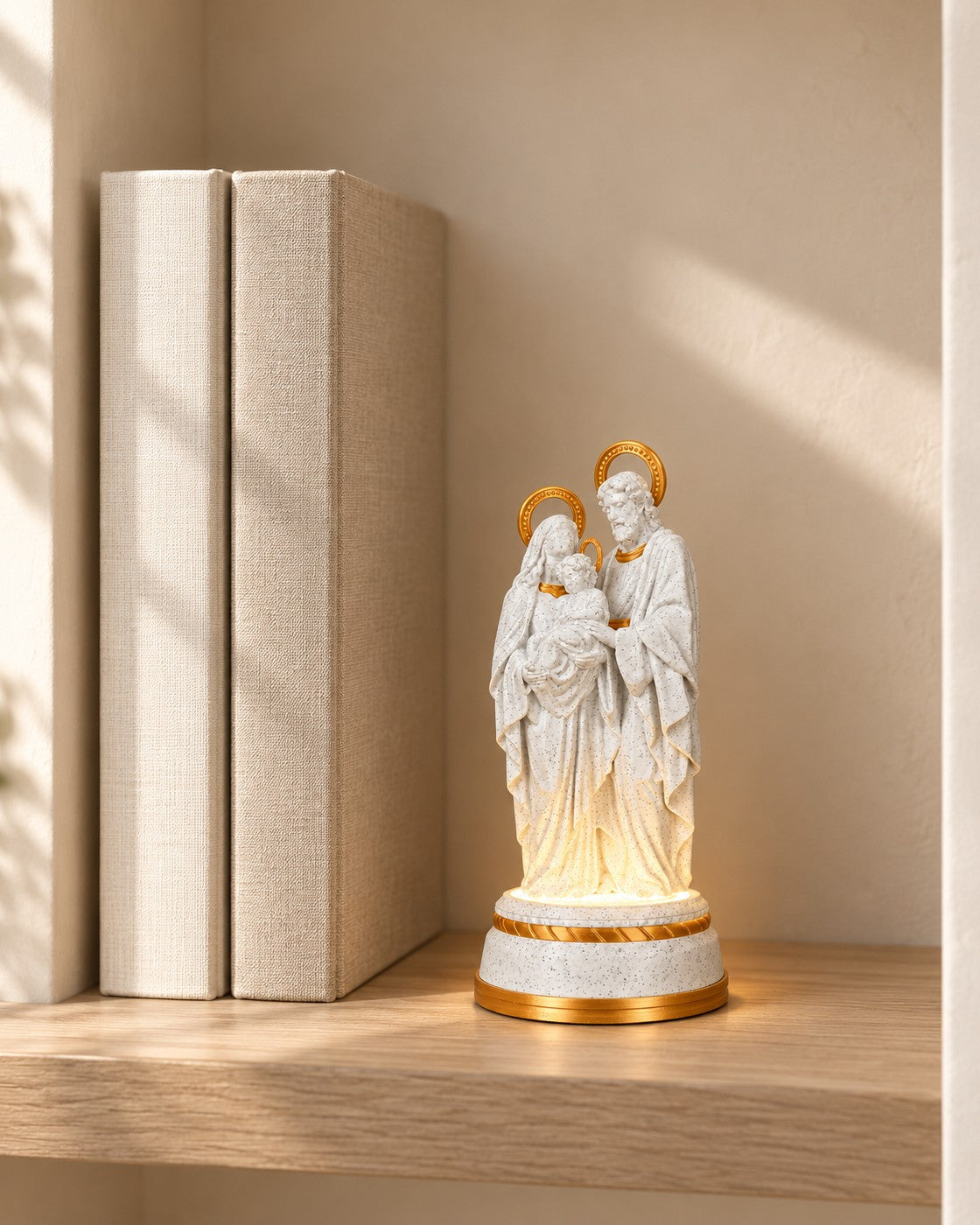 Holy Family Statue in a calm, softly lit interior, shown at true scale