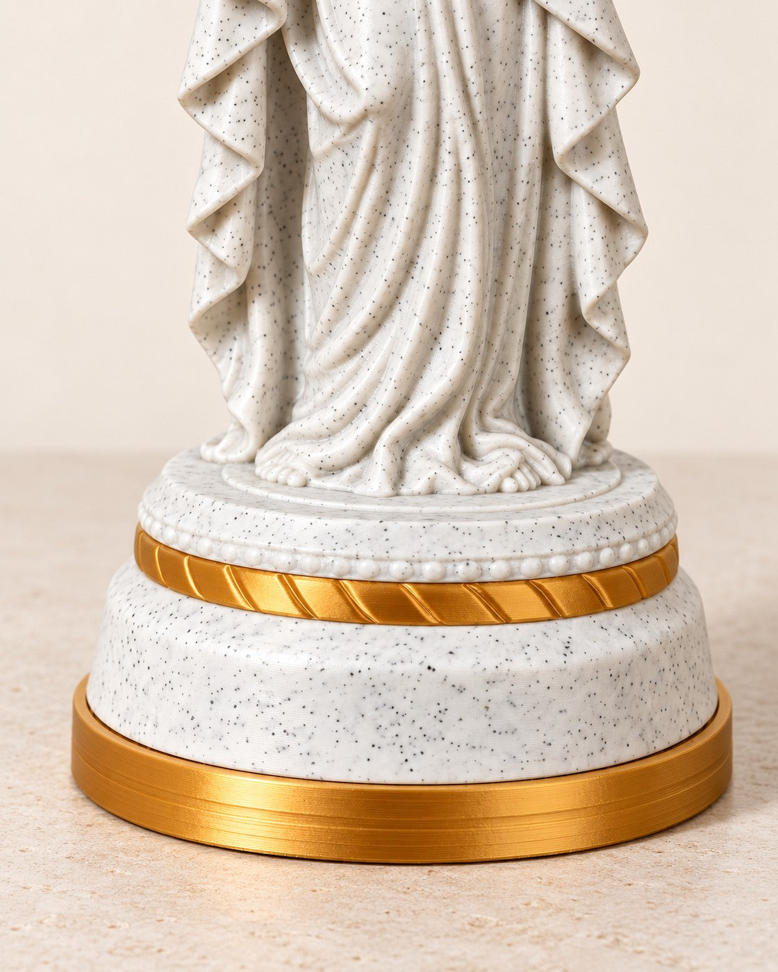 Close-up of the Our Lady Illuminated Statue showing fine printed layer lines