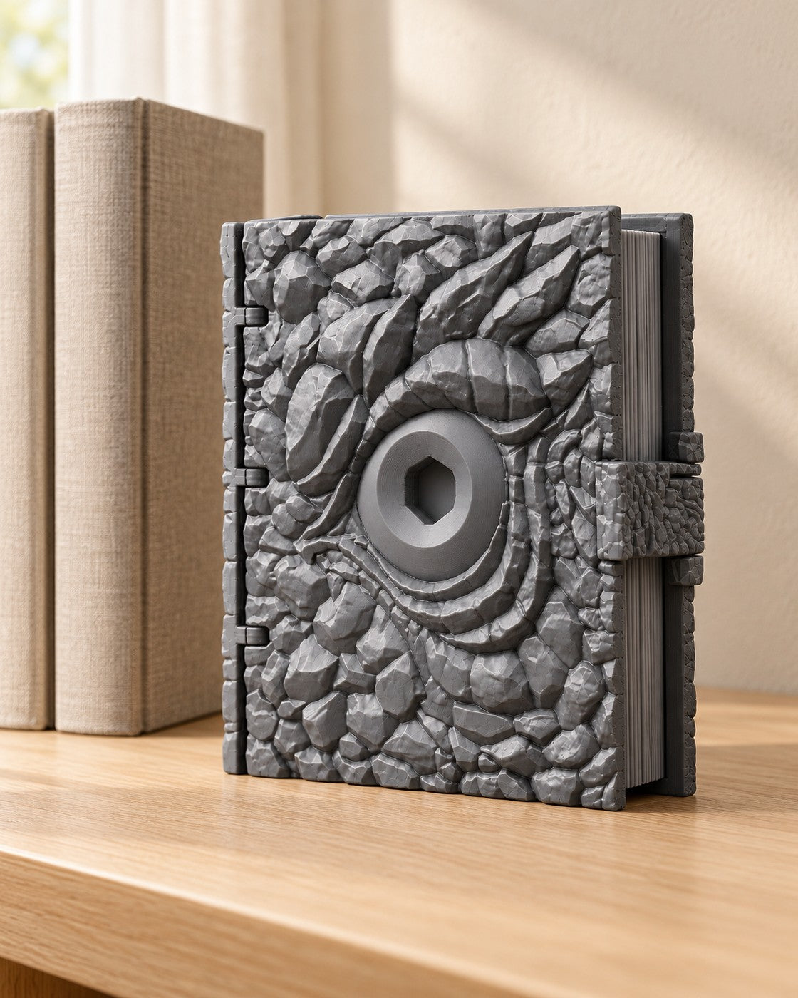 Dragon Eye Dice Box in a calm, softly lit interior, shown at true scale
