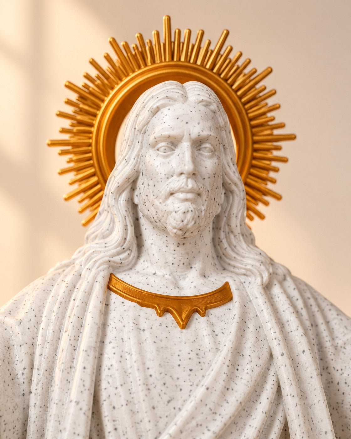 Close-up of the Christ of Light Statue showing fine printed layer lines