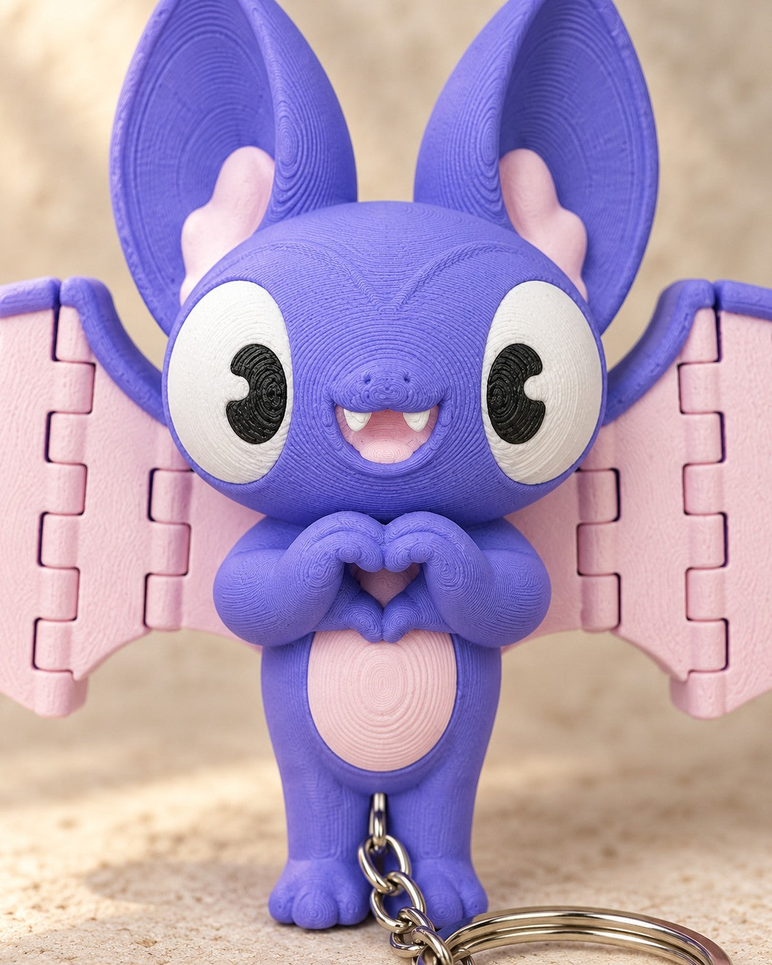 Close-up of the Love Bat Keyring Duo showing fine printed layer lines