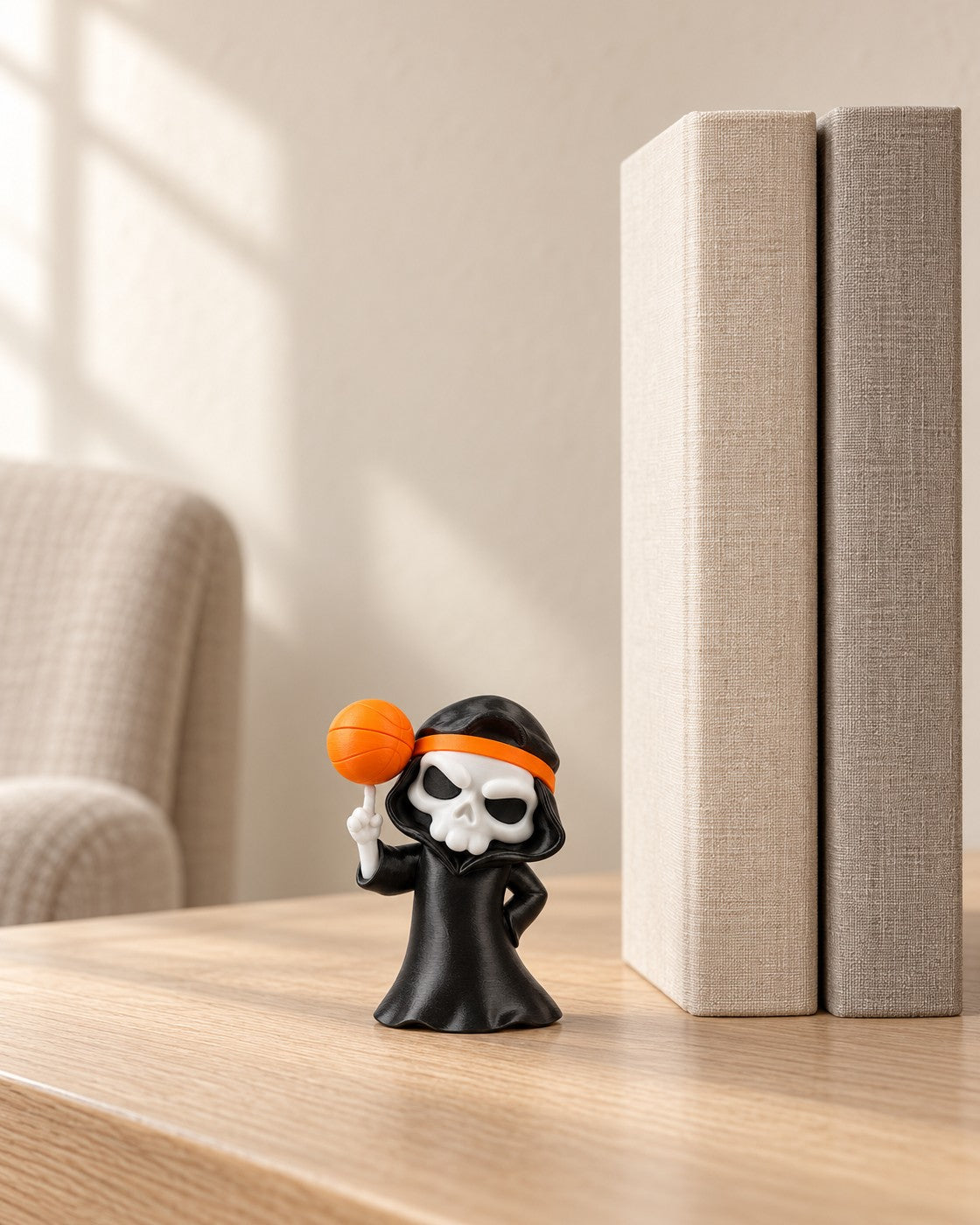 Slam Reaper in a calm, softly lit interior, shown at true scale
