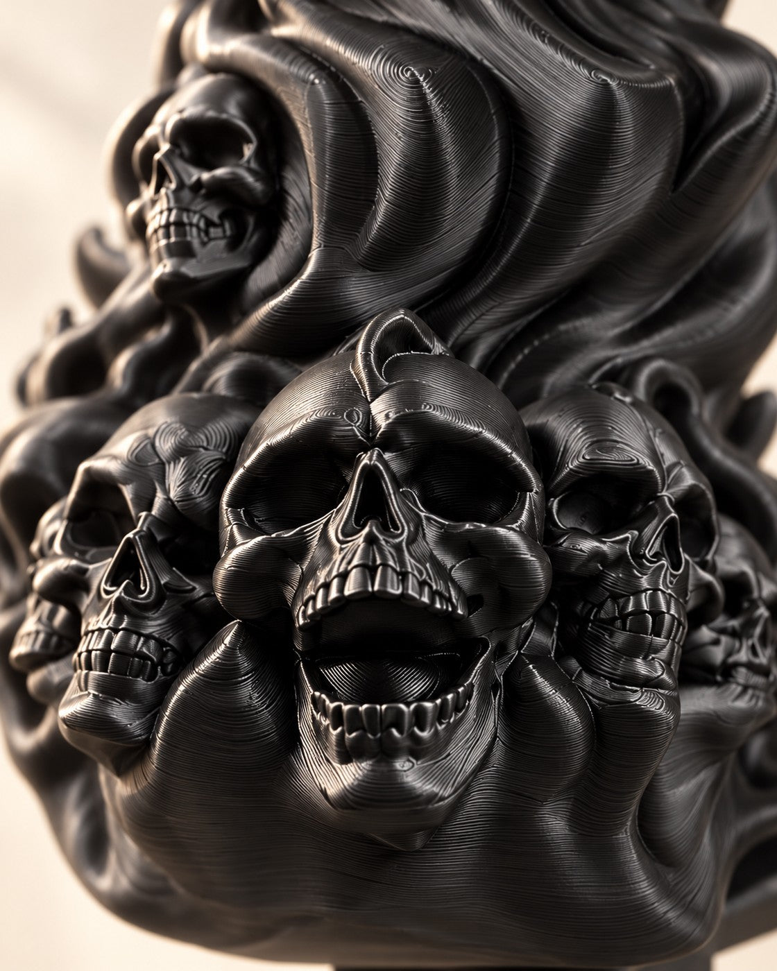 Close-up of the Skull and Flame Headphone Clamp showing fine printed layer lines