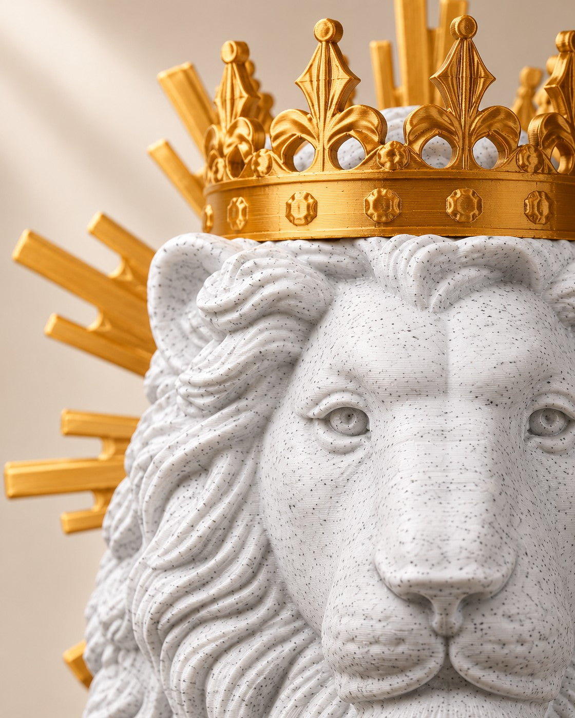 Close-up of the Lion of Judah Sculpture showing fine printed layer lines