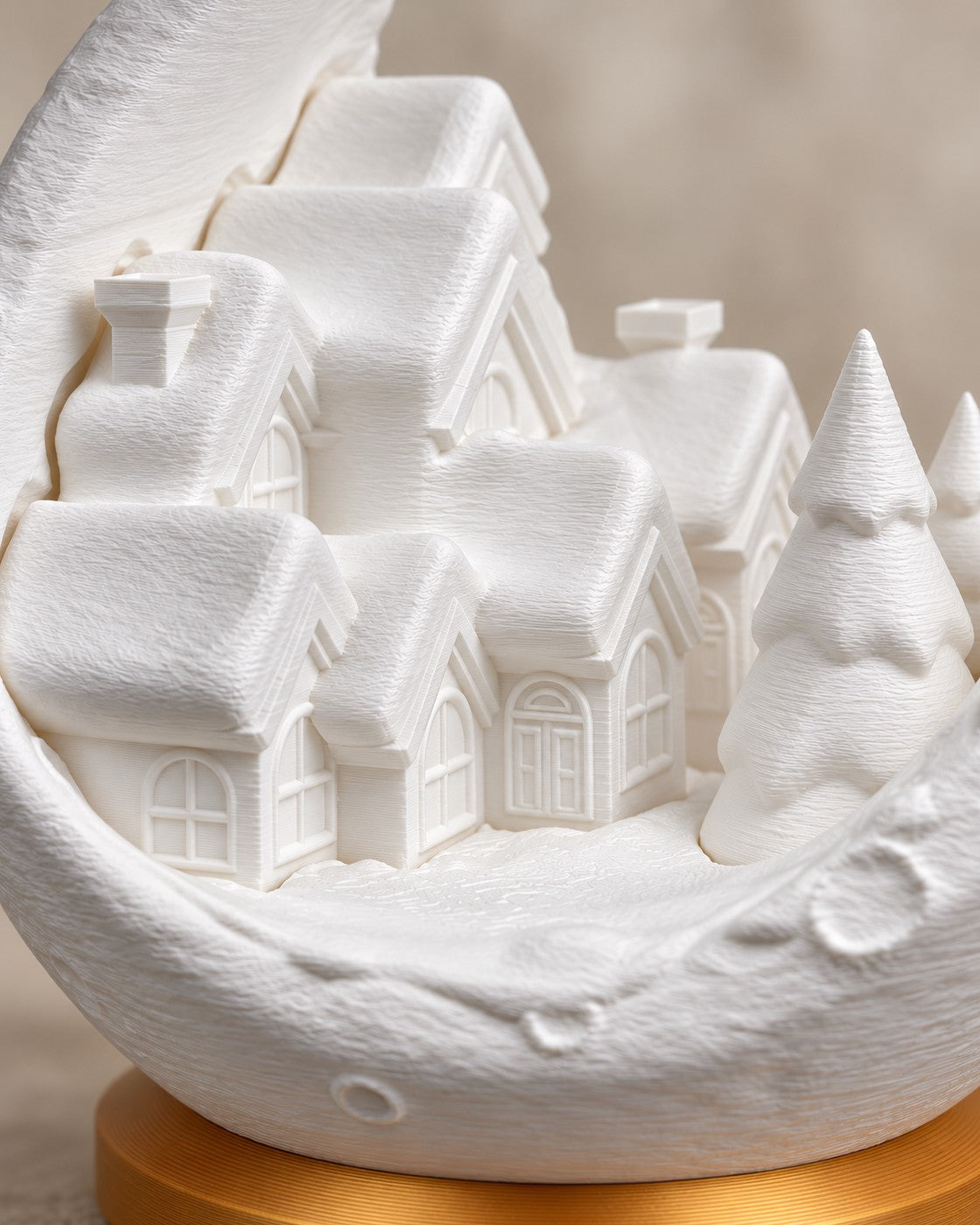 Close-up of the Moon Village Lamp showing fine printed layer lines