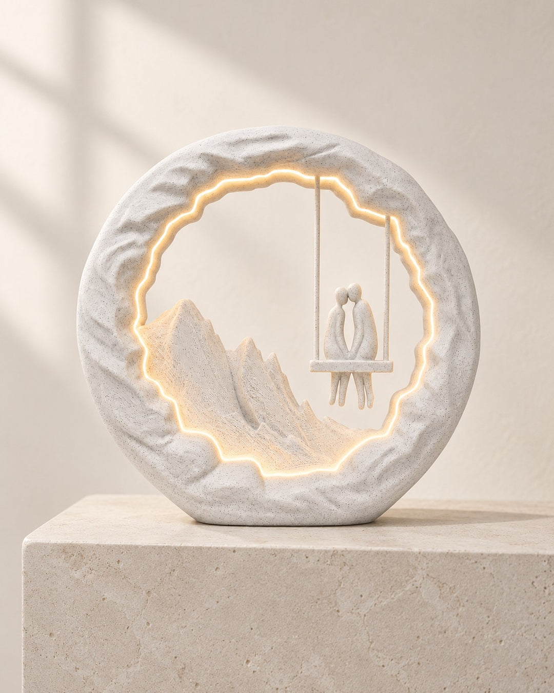 Swing for Two Couple Lamp: A marble-effect table lamp with a couple on a swing