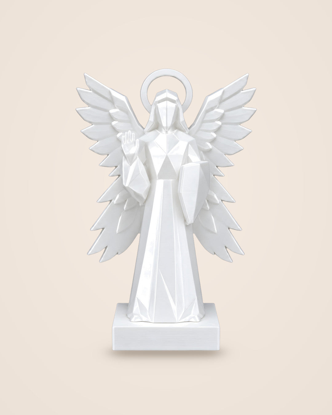 Four-Winged Guardian Angel: Hooded angel statue with a halo, 11.2 cm tall