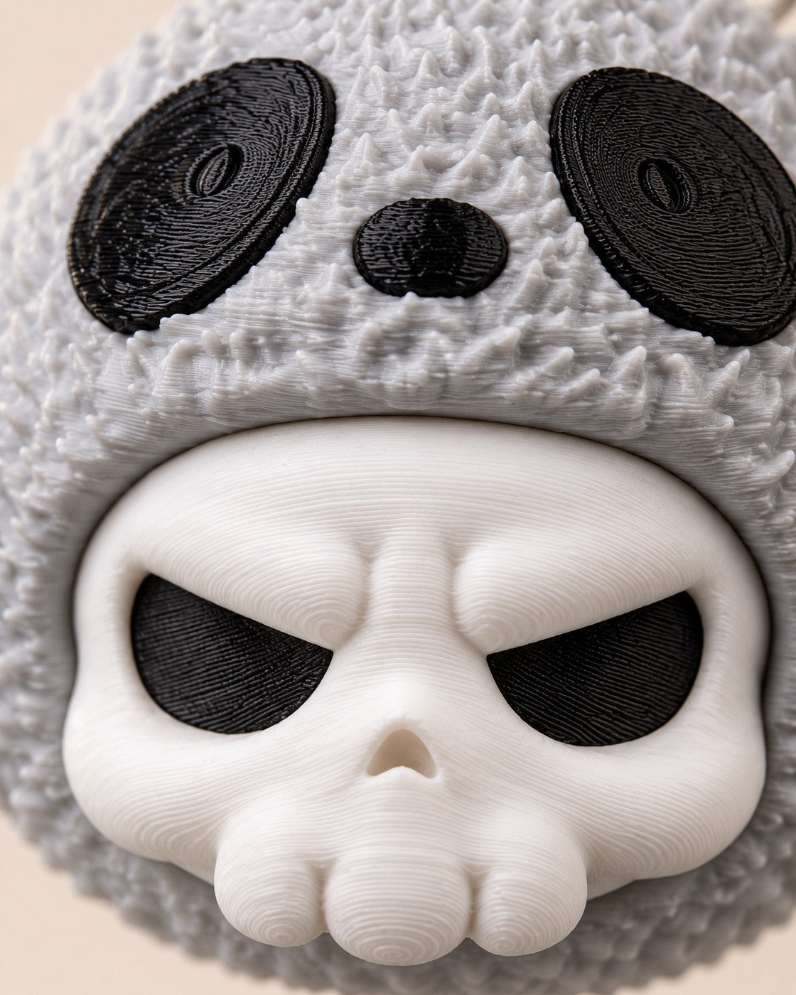 Close-up of the Panda Skull Charm showing fine printed layer lines