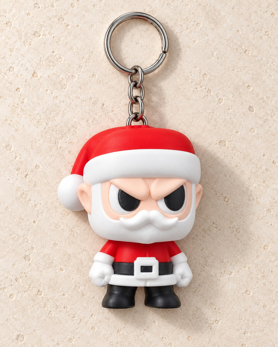 Santy Claus Keyring: Angry festive character charm, 5.5 cm tall