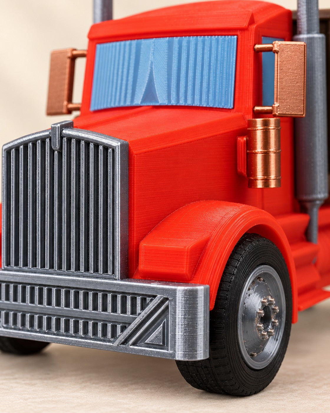 Close-up of the Tipper Truck Planter showing fine printed layer lines
