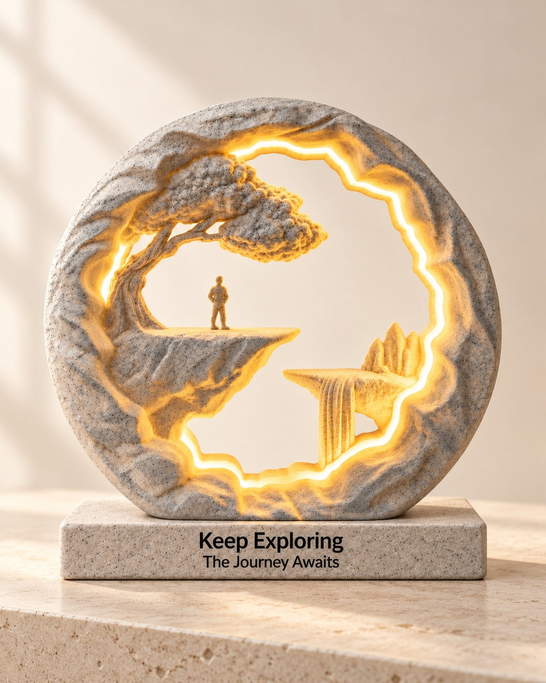 The Wanderer Lamp, Personalised: A marble-effect keepsake lamp with a two-line message plinth