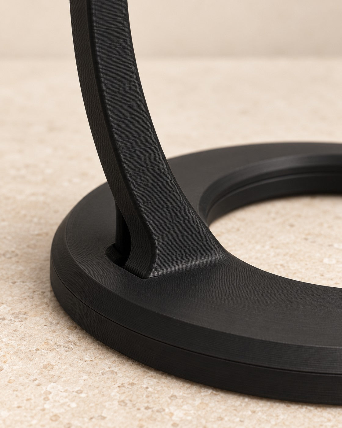 Close-up of the Matte Black Banana Hanger showing fine printed layer lines