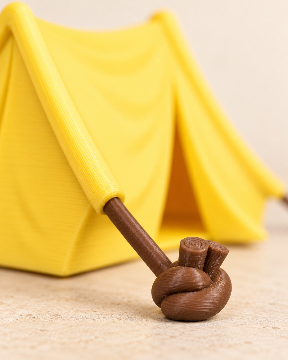 Close-up of the Miniature Camping Tent showing fine printed layer lines