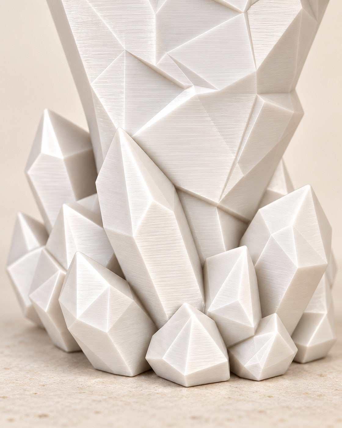 Close-up of the Crystal Hand Stand showing fine printed layer lines