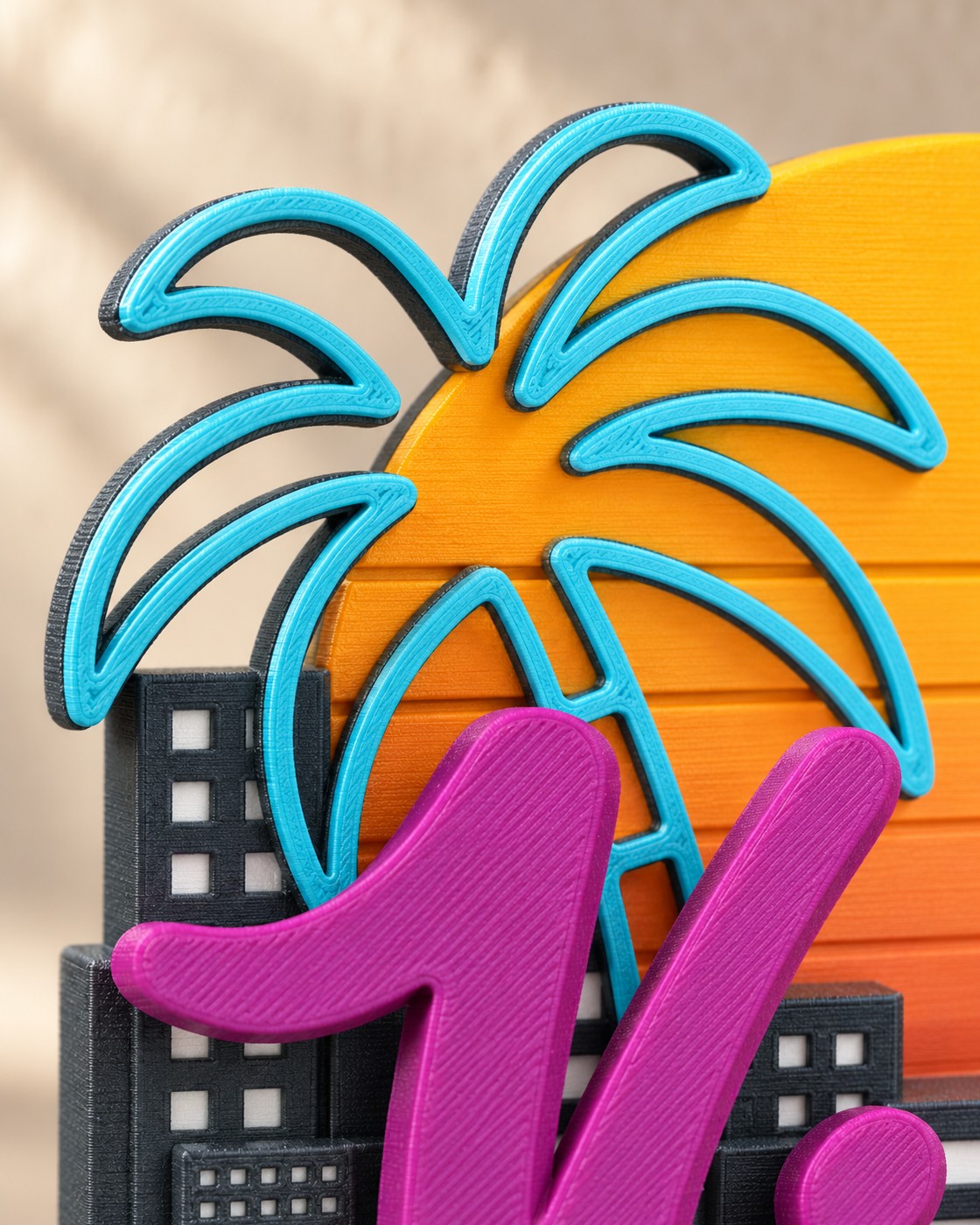 Close-up of the Retro Cityscape Console Stand showing fine printed layer lines