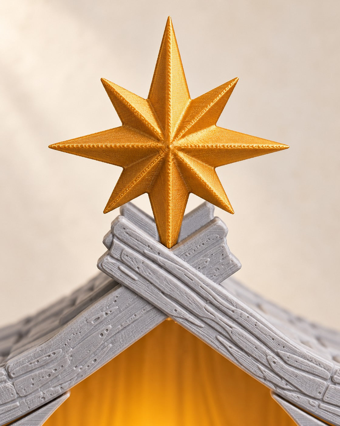 Close-up of the Illuminated Nativity Scene showing fine printed layer lines