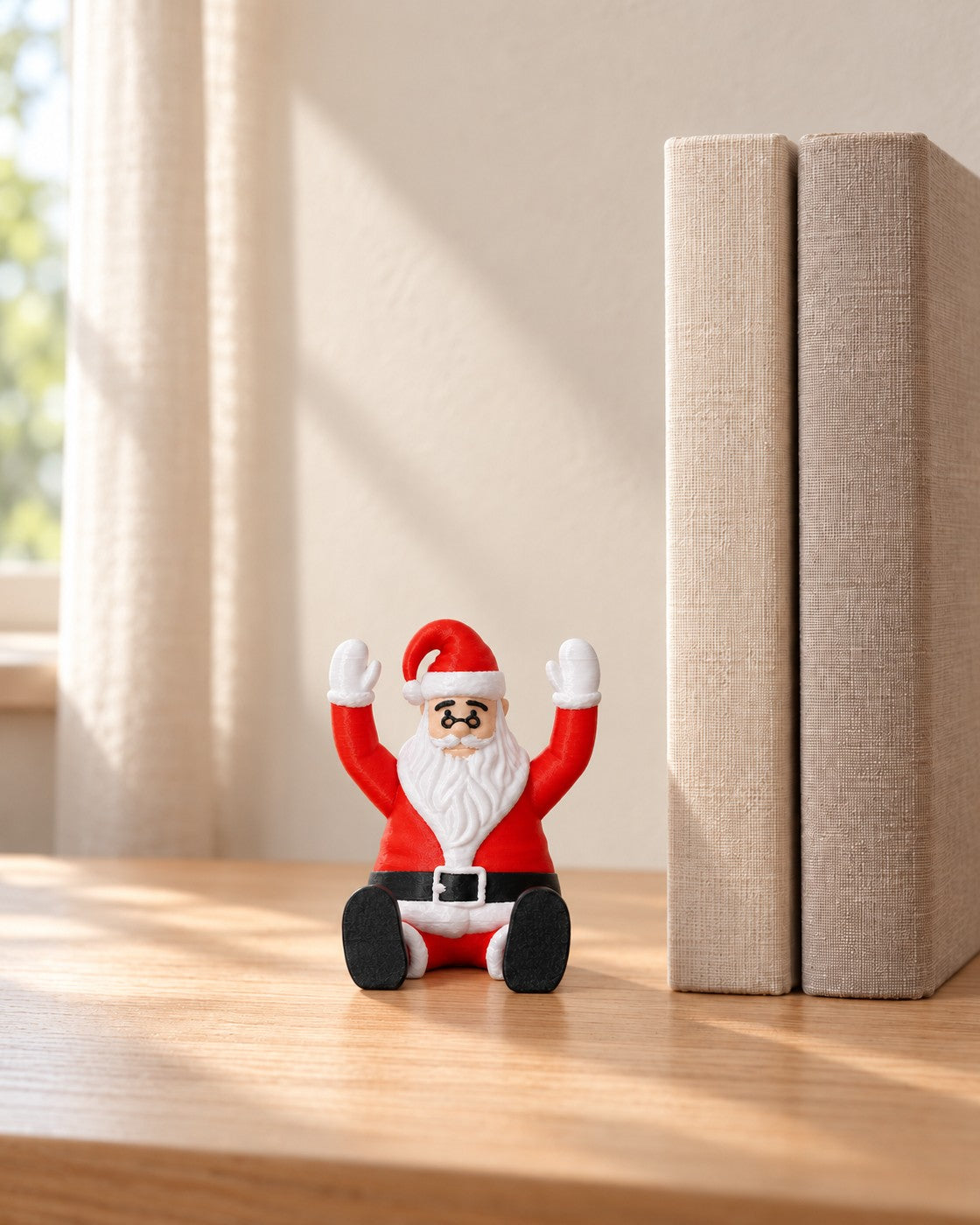Santa Phone Stand in a calm, softly lit interior, shown at true scale
