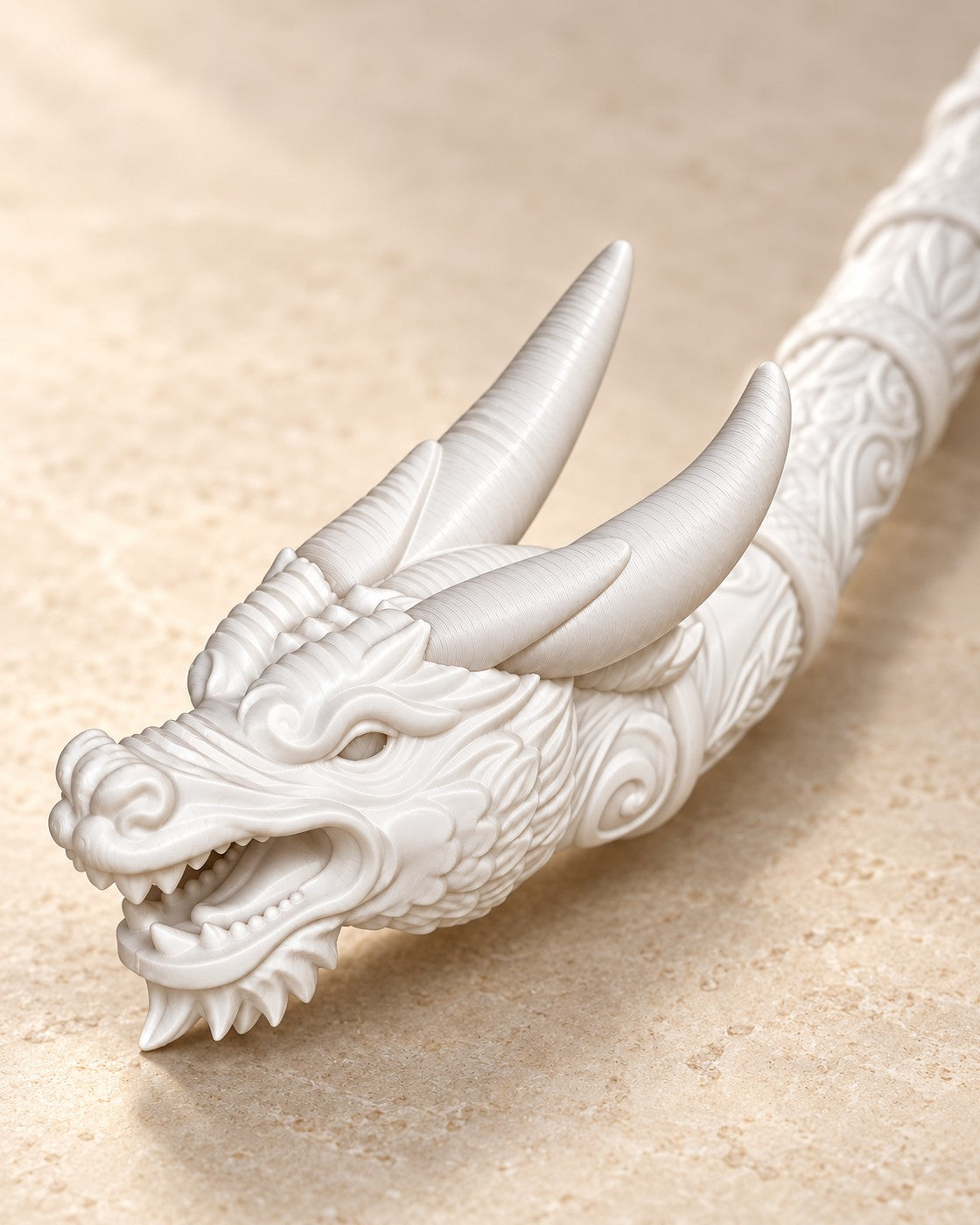 Close-up of the Dragon Flute Ornament showing fine printed layer lines