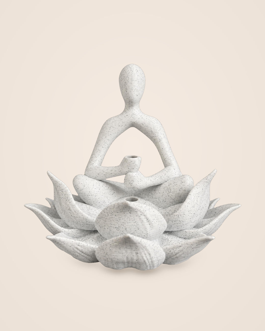Lotus Keeper: Meditating figure on lotus petals with a dried-stem holder