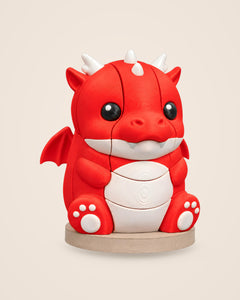Red Dragon Stacking Puzzle: A chubby red dragon of nine slide-on segments, to take apart and rebuild