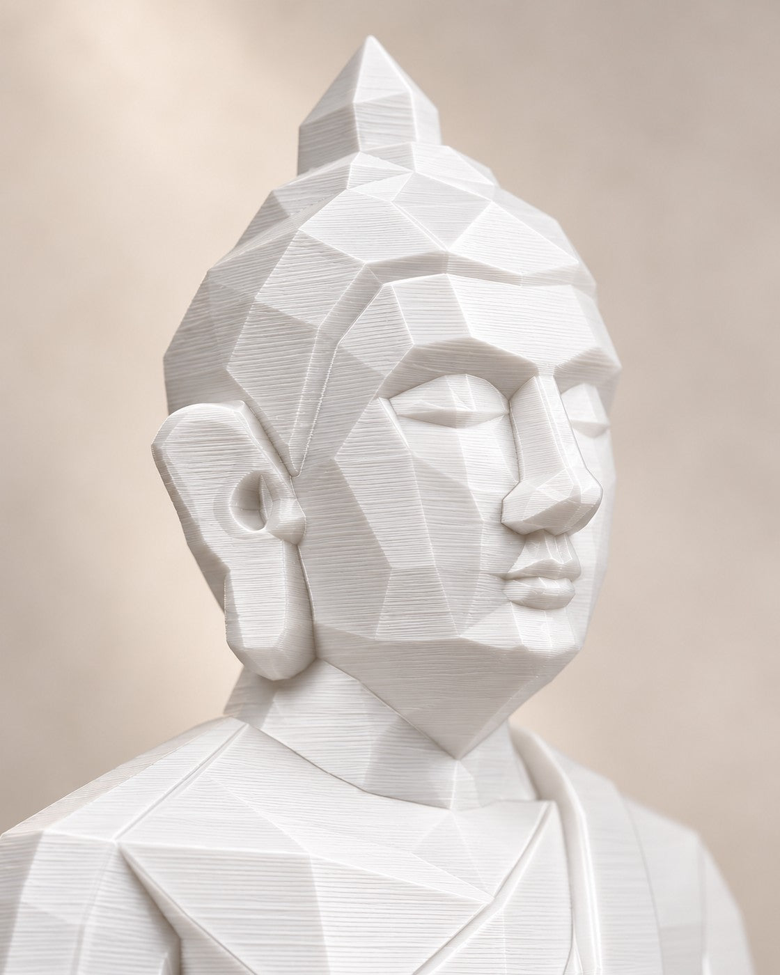 Close-up of the Small Meditating Buddha showing fine printed layer lines
