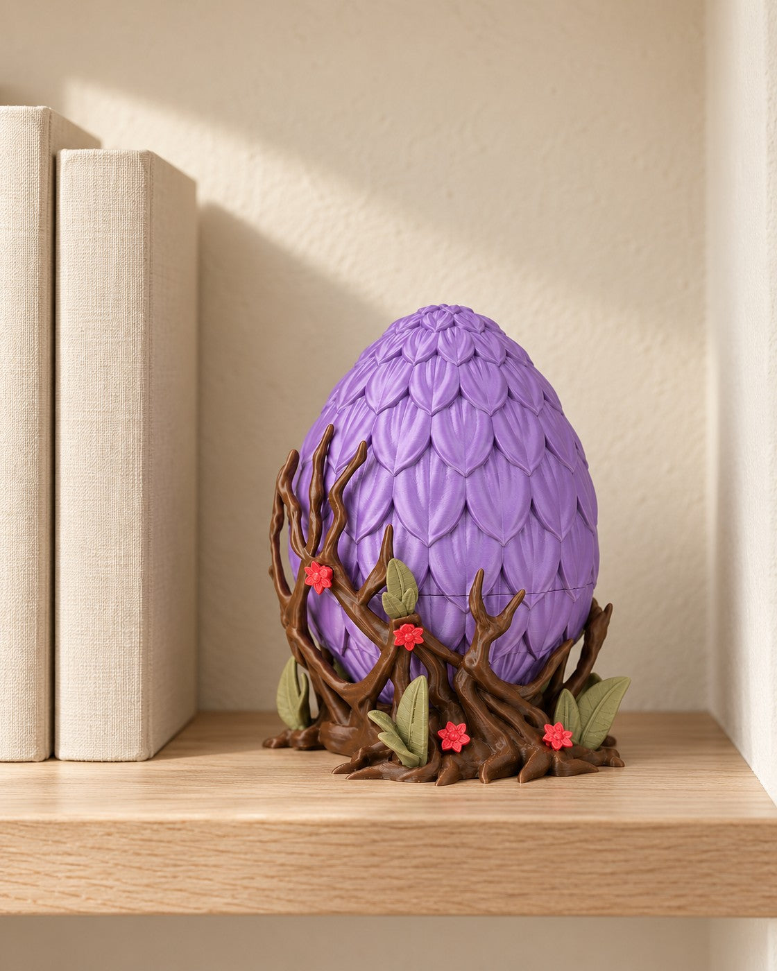 Floral Dragon Egg in a calm, softly lit interior, shown at true scale