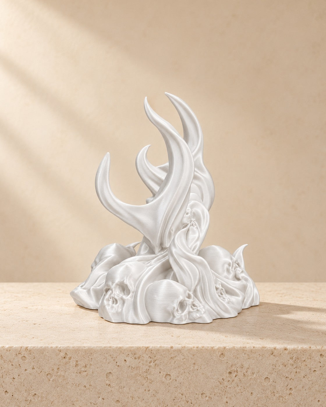 Flame Controller Stand on a pale limestone plinth, soft studio light